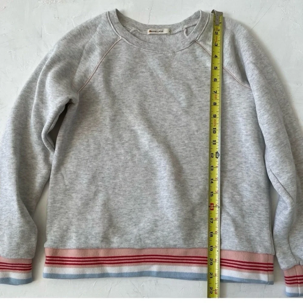 Marine Layer Gray Crew Neck Sweater with Striped Cuffs - Picture 4 of 5